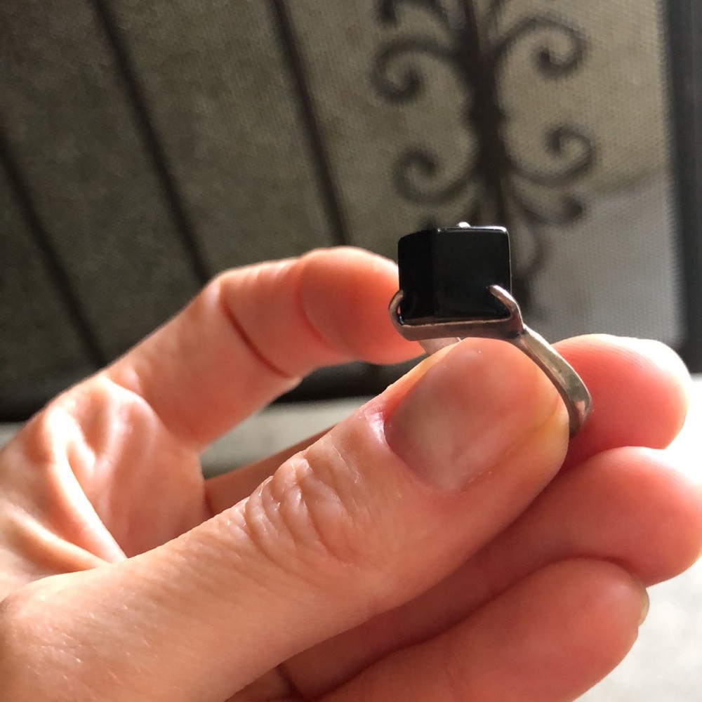 Black Square Stone Ring Silver 925 - image 3